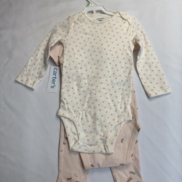Carter's Bodysuits & Leggings 3 Piece Set Baby Girl 18M Pink Cream - Picture 1 of 8
